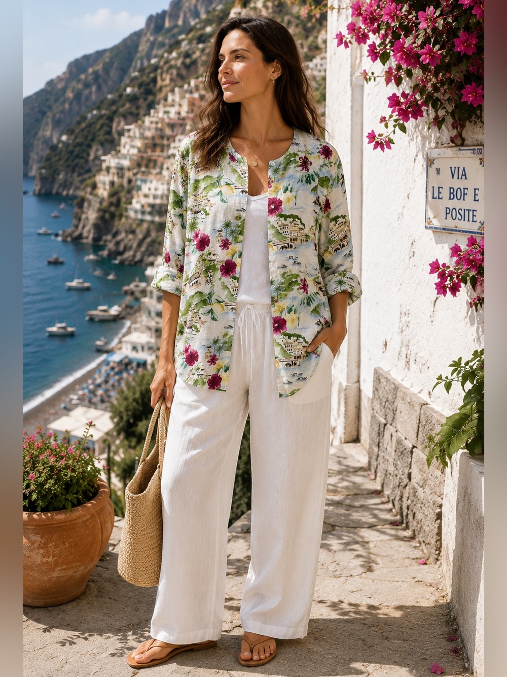 Cynthia Rowley Amalfi Coast Print Linen Tunic Top – Size 1X - Picture 2 of 8